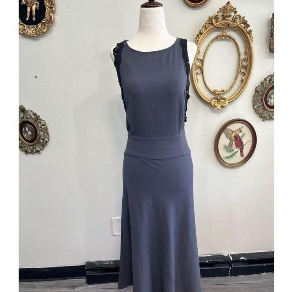 Wilfred Grey Lace Trim Open Back Midi Dress Sleeveless Size 4